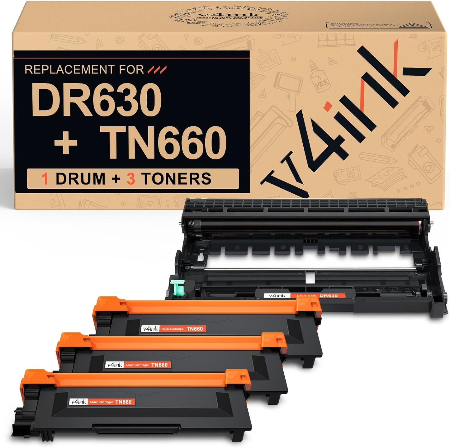 v4ink Compatible DR630 TN660 Set for Brother Printers - High Yield
