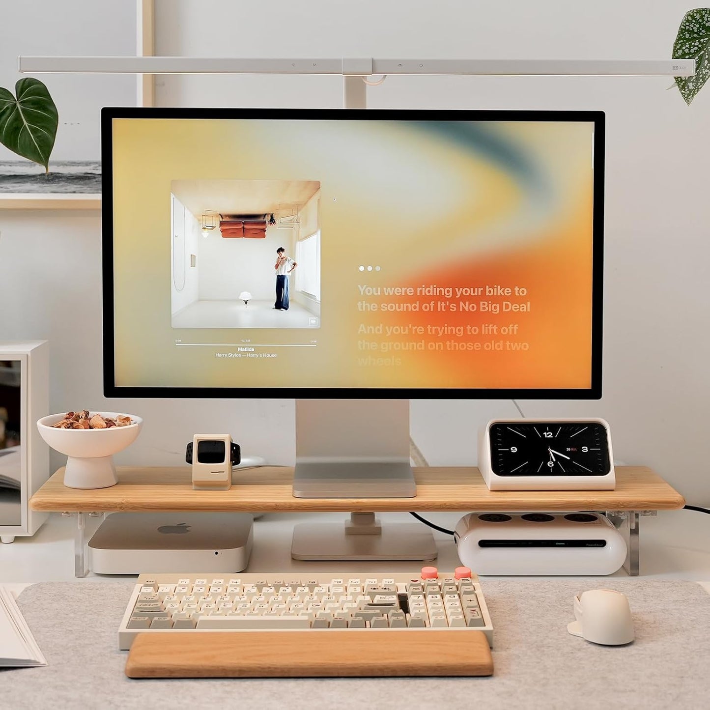 Bamboo Monitor Stand Riser with Acrylic Legs for Desk Use
