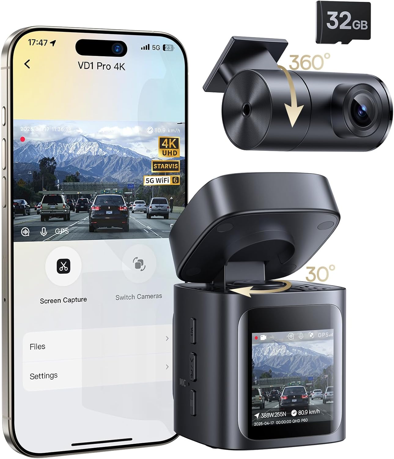 Baseus VD1 Pro Solar Dash Cam with 4K Front and 1080P Rear