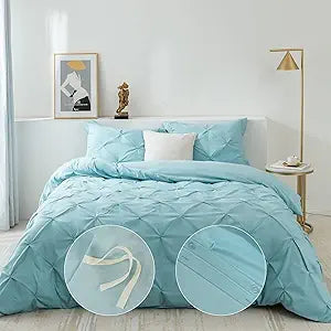 Pinch Pleated King Duvet Cover Set - Luxurious Light Blue Design