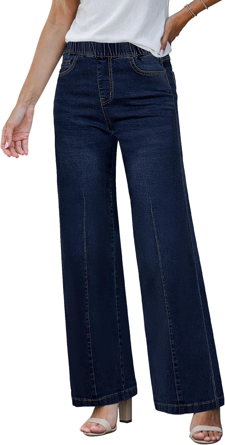 GRAPENT Pull On Womens Jeans Baggy Stretchy High Waisted Denim