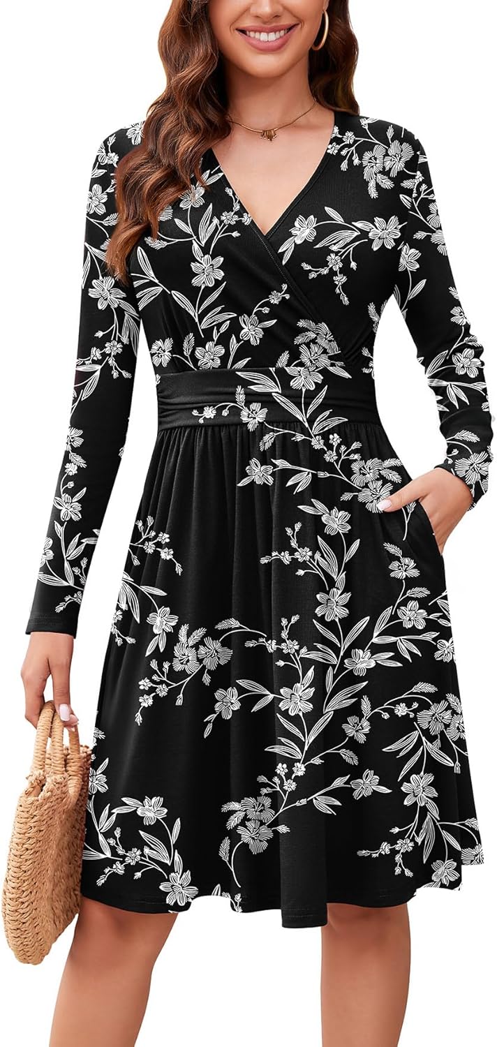 WEACZZY Women's Long Sleeve Casual Fall Dresses with Pockets