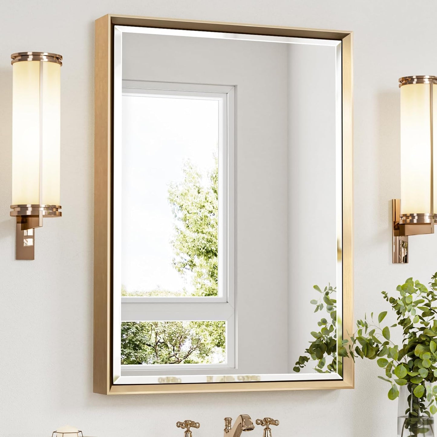 Gold Bathroom Mirror with Beveled Edge for Stylish Decor