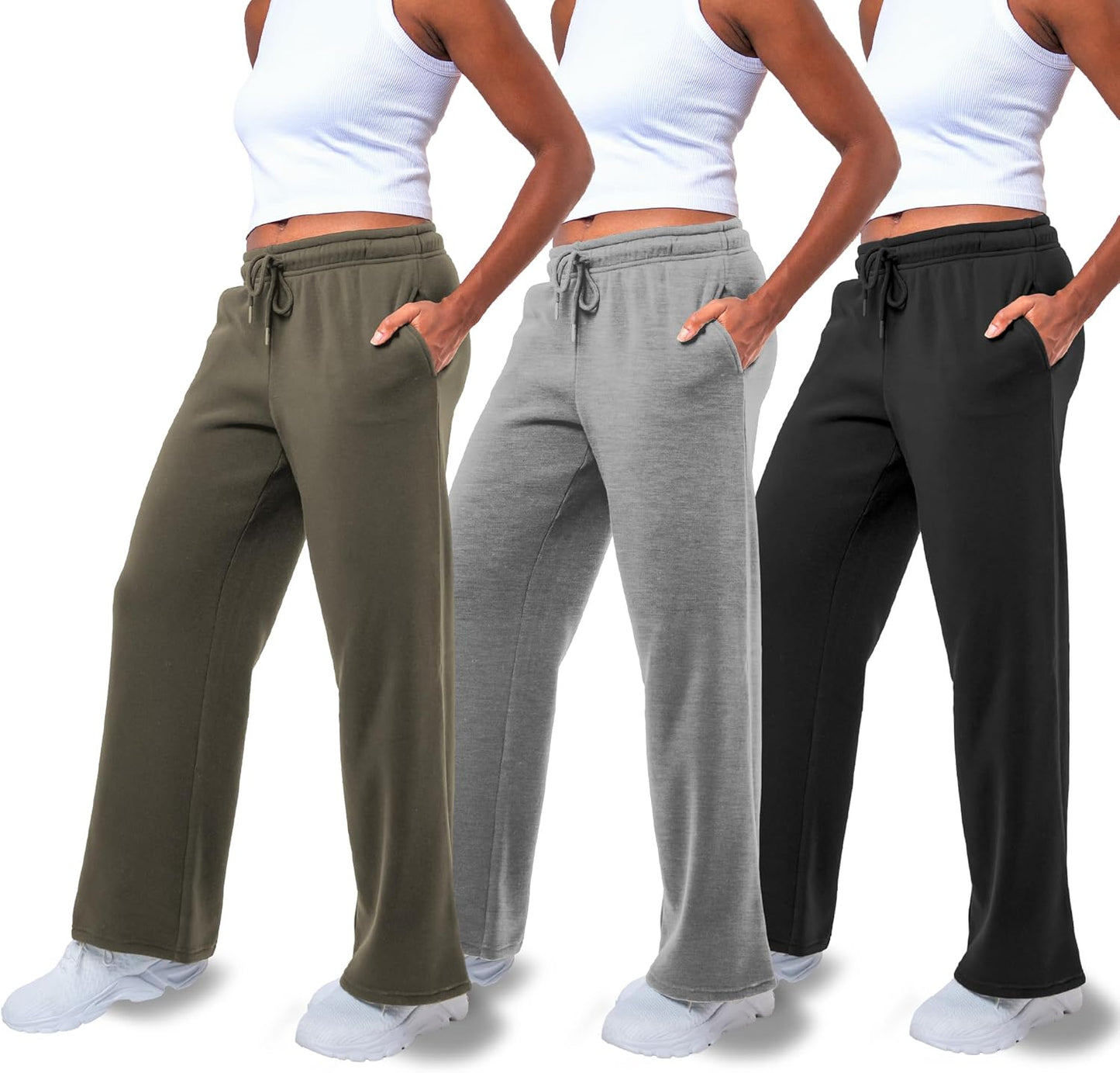 3 Pack Sweatpants Women - Comfortable Straight Leg Fleece Pants