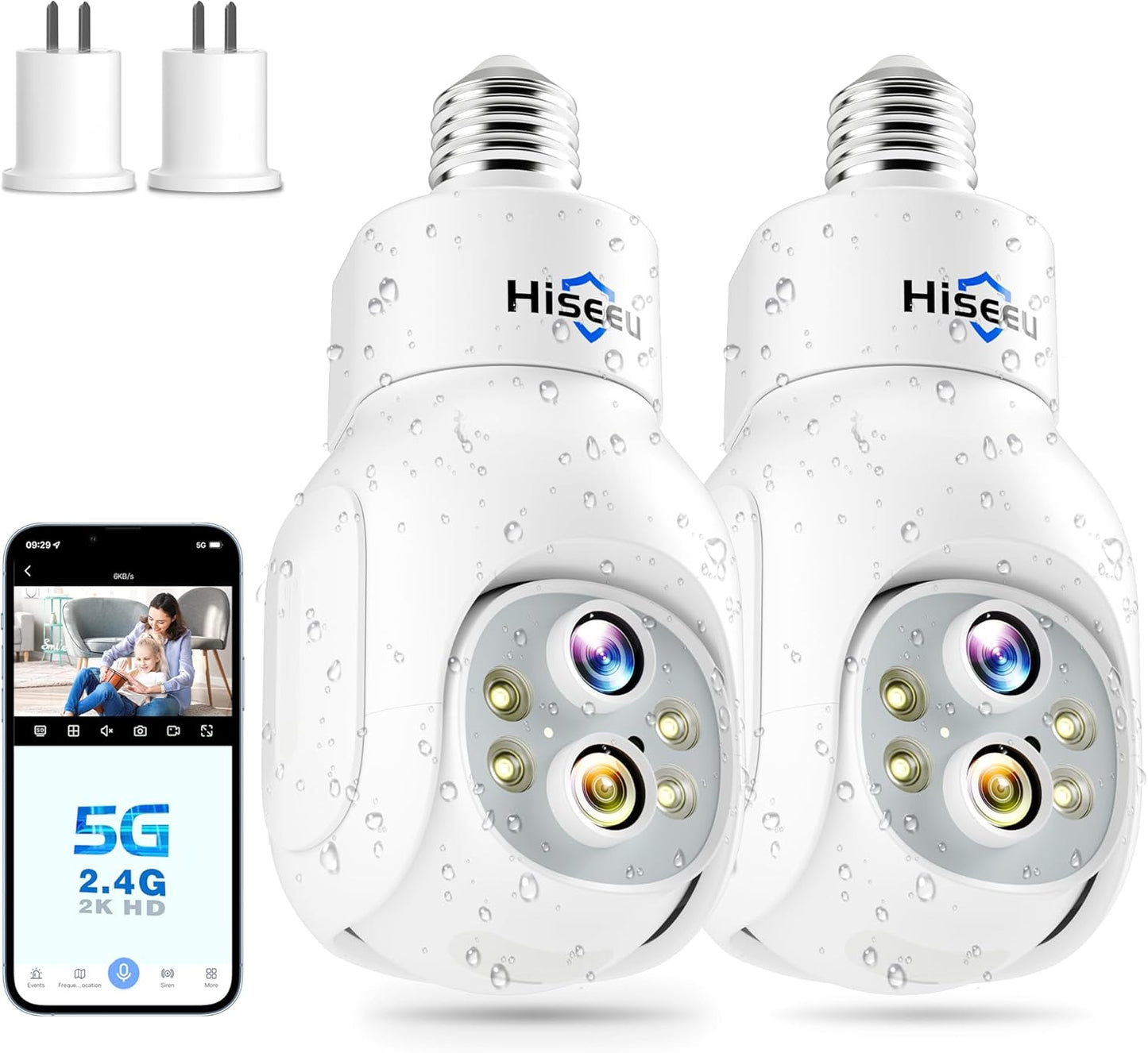 Hiseeu Dual Lens Light Bulb Security Camera with 10X Zoom