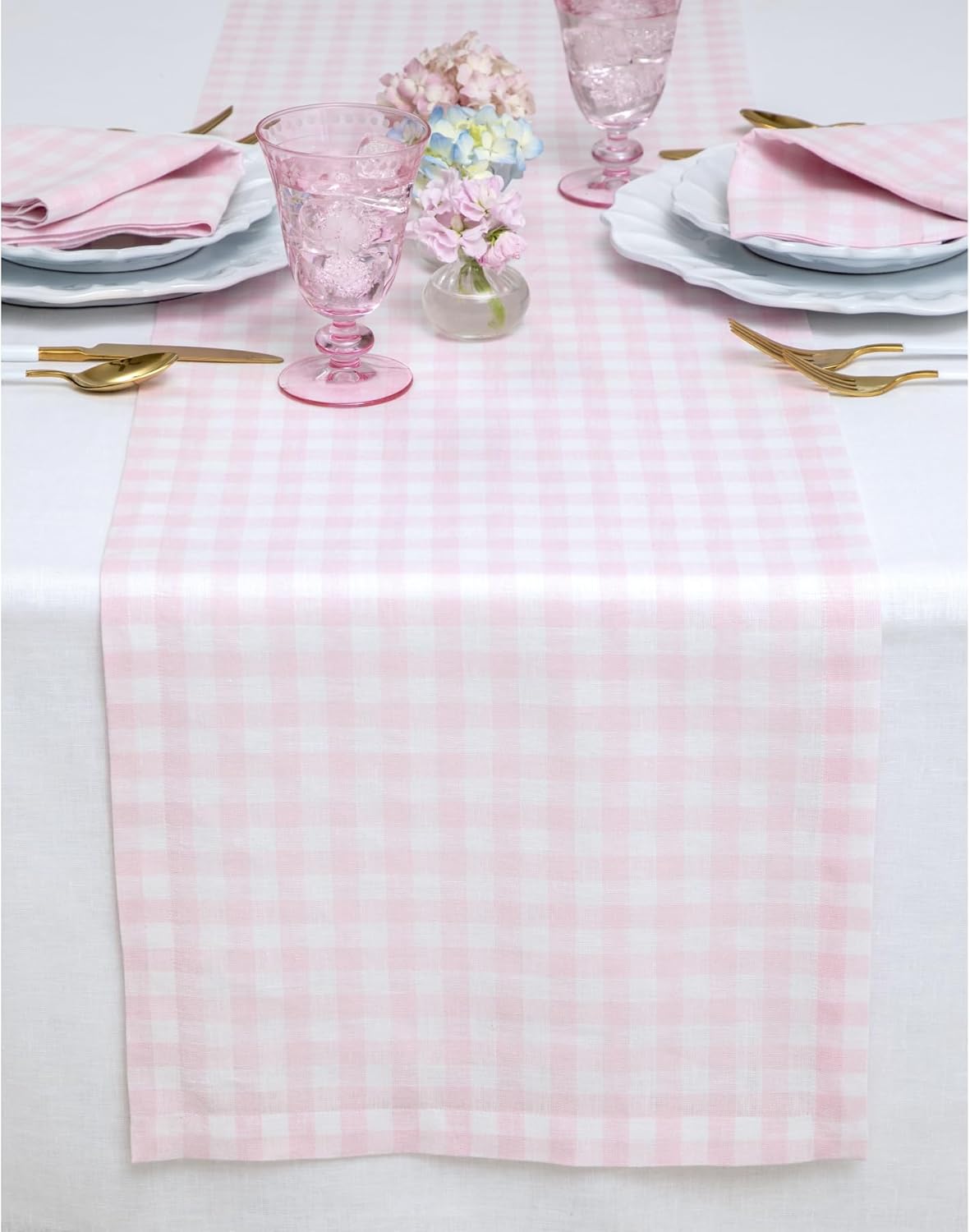 Gingham Check Table Runner 14 x 48 Inch in Marshmellow Pink