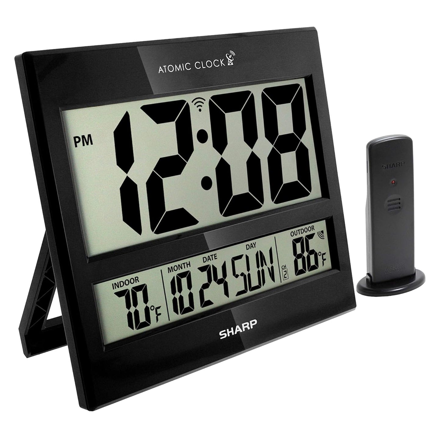 Sharp Atomic Clock with Jumbo 3in Display and Wireless Sensor