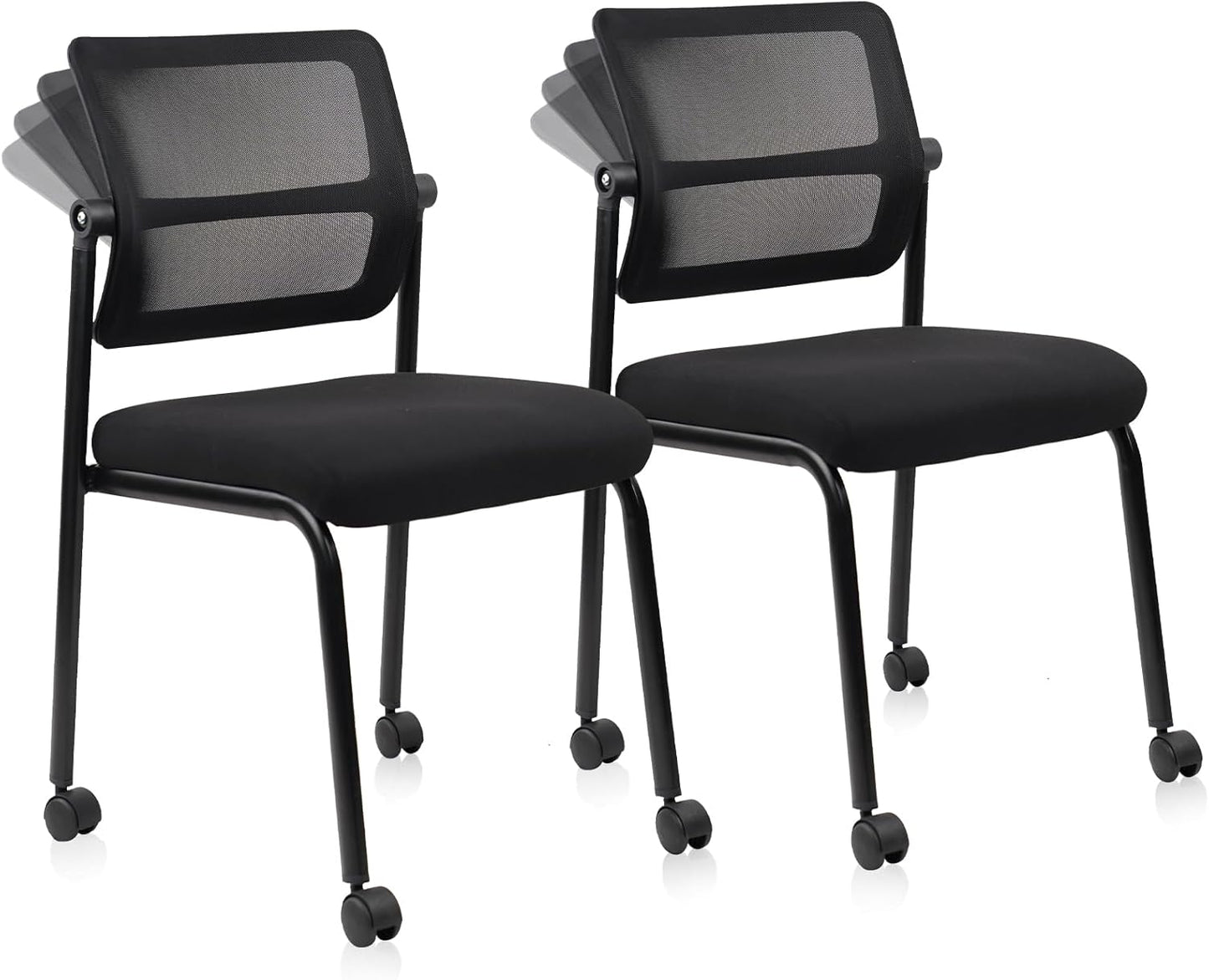CLATINA Stacking Armless Office Chair with Wheels for Comfort