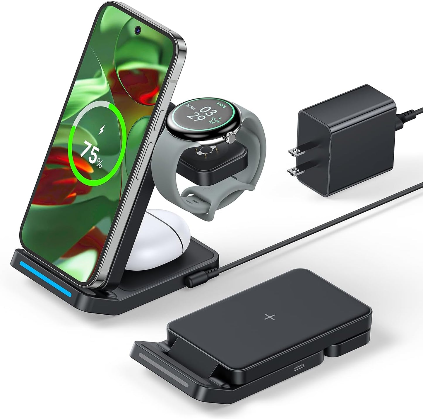 3 in 1 Foldable Wireless Charger for Google Pixel Watch 3/2