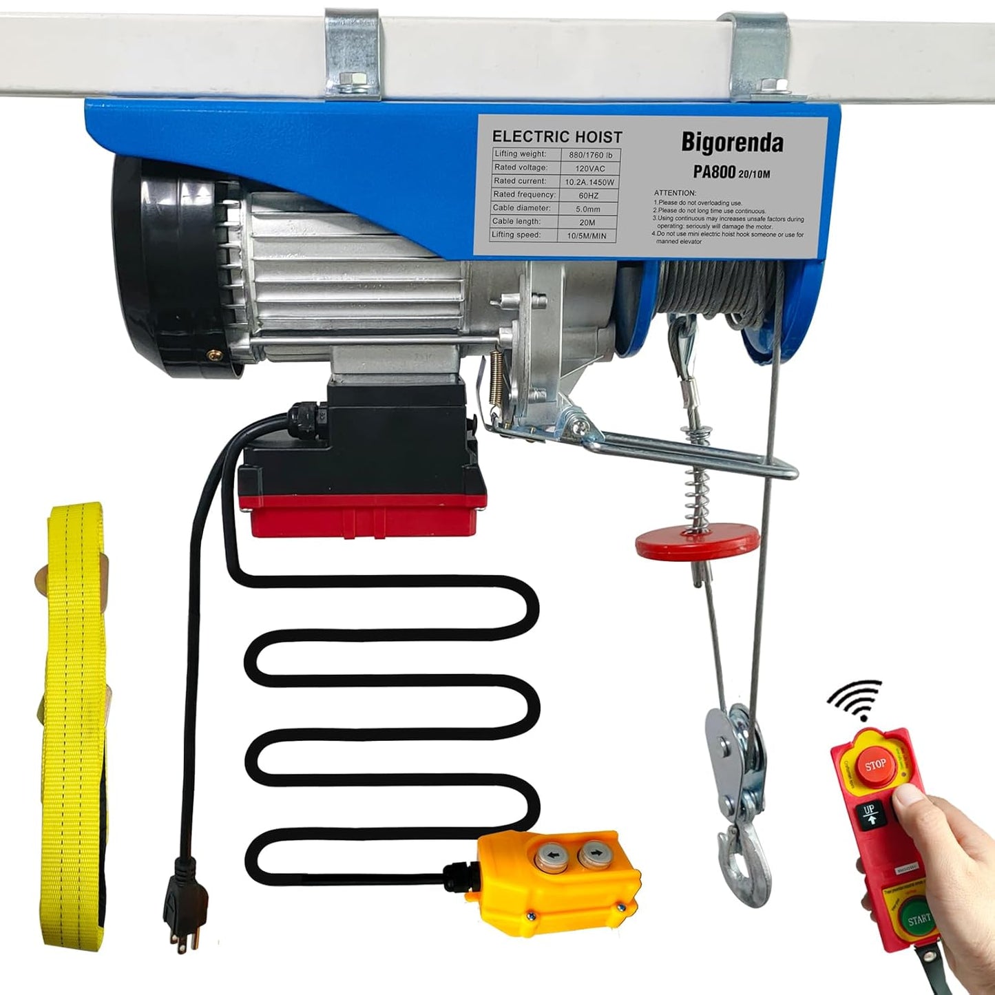 1760lb Electric Hoist with Remote Control for Easy Lifting