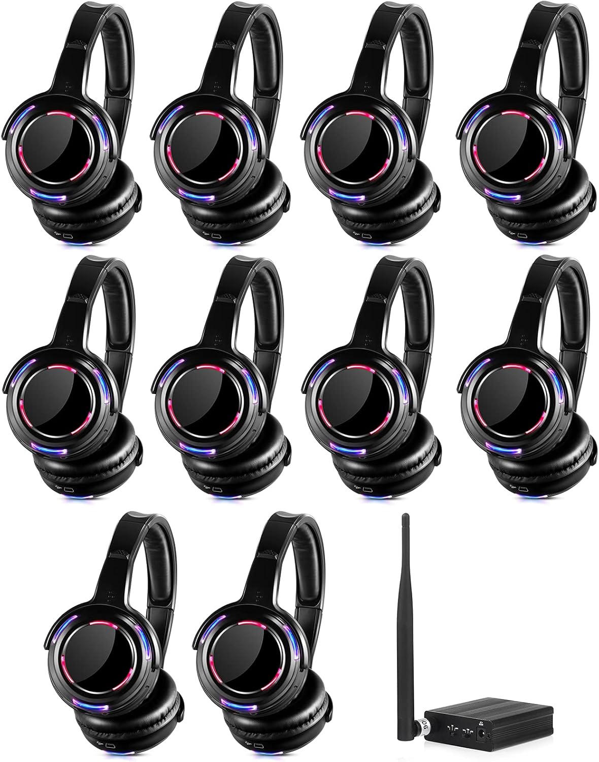 Wireless Silent Disco LED Flashing Light Headphones Bundle