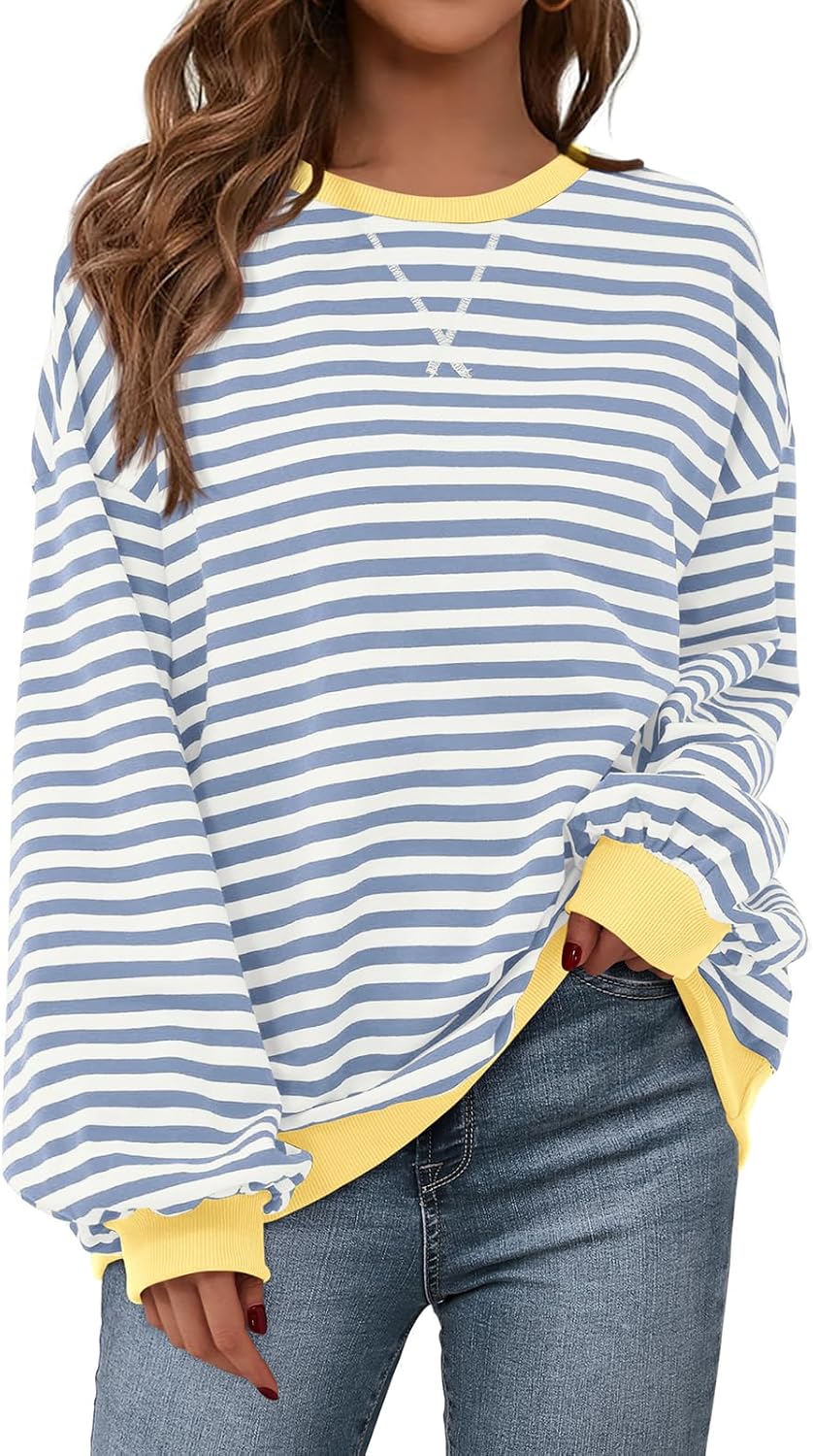 PRETTYGARDEN Womens Striped Oversized Sweatshirt for Casual Style