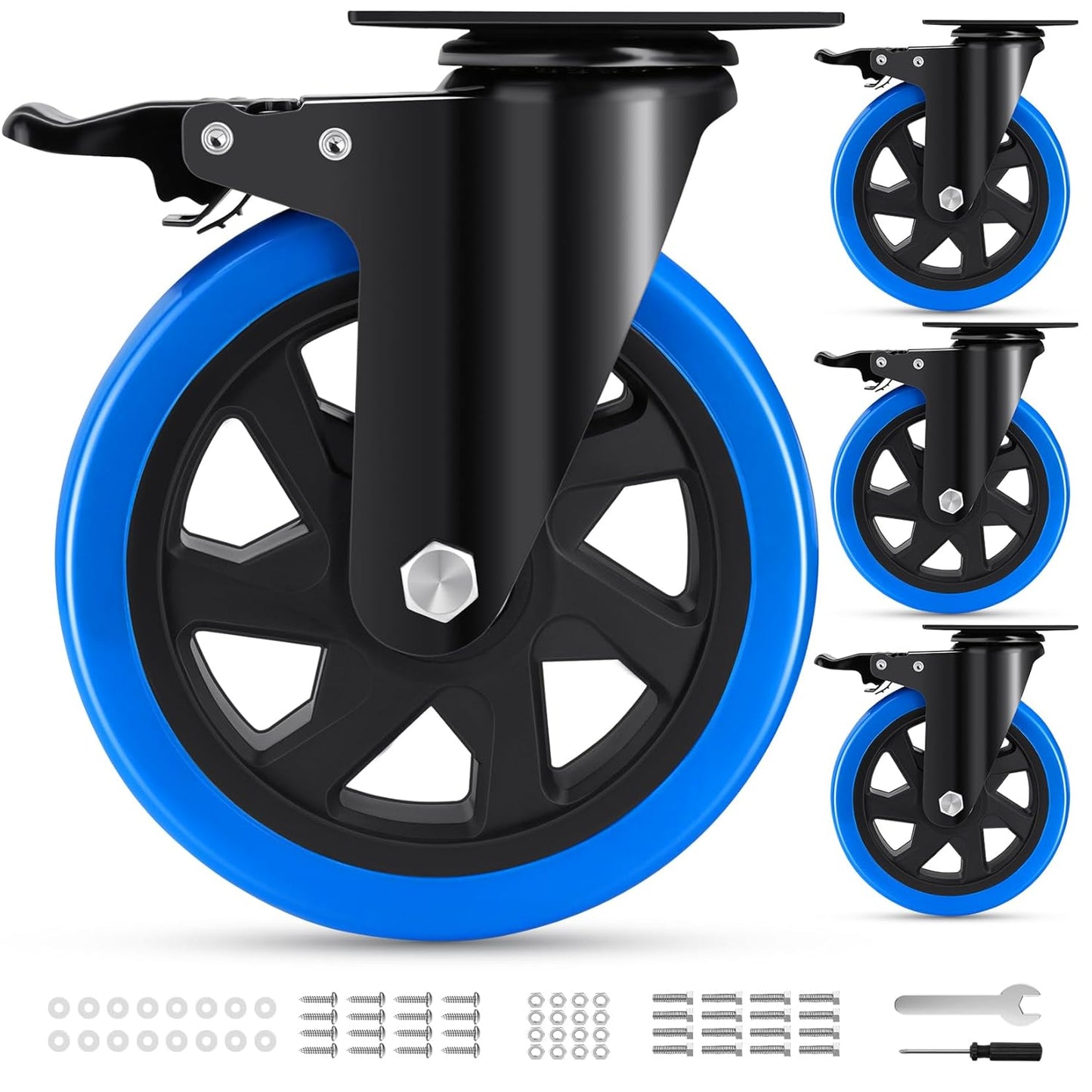 6 Inch Heavy Duty Caster Wheels Set of 4 with Double Brake