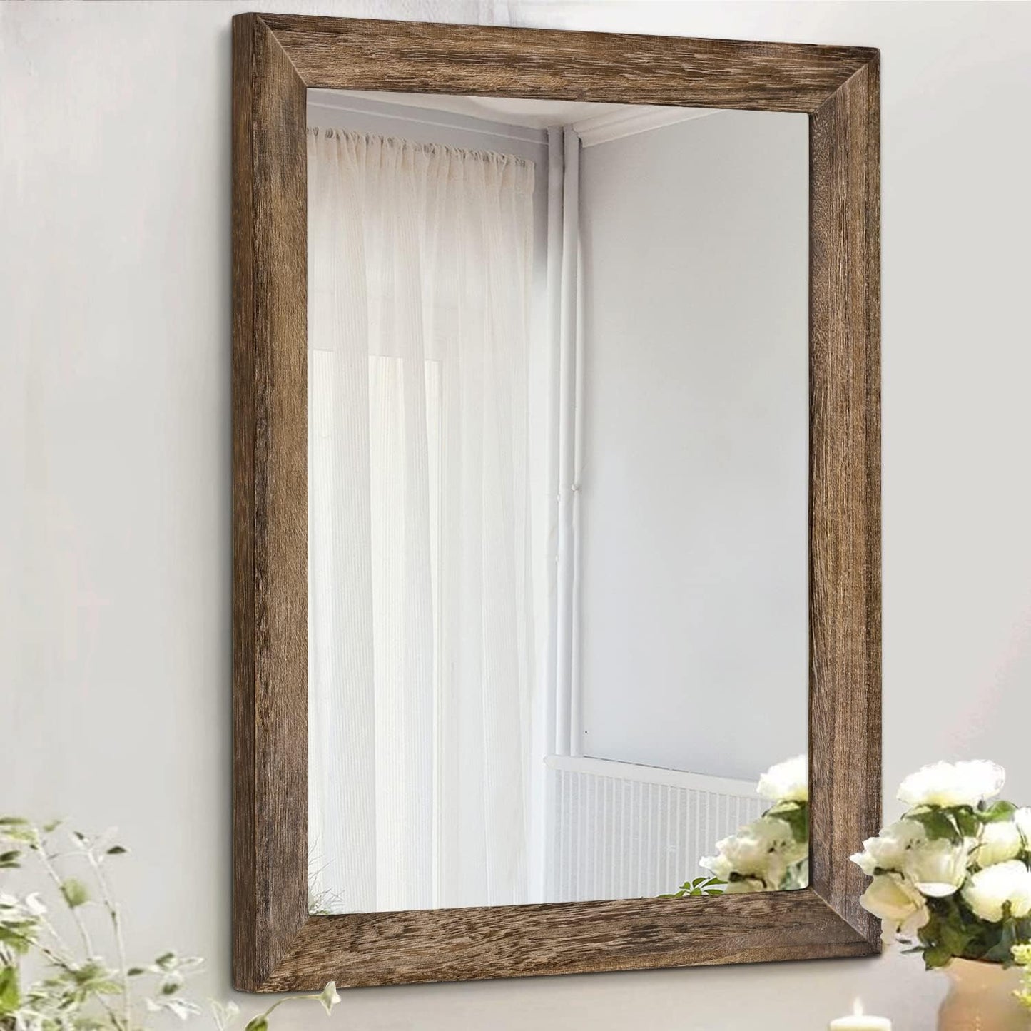 Rustic Wood Mirror Rectangle Decorative Wall Mirrors 20x16 in Brown