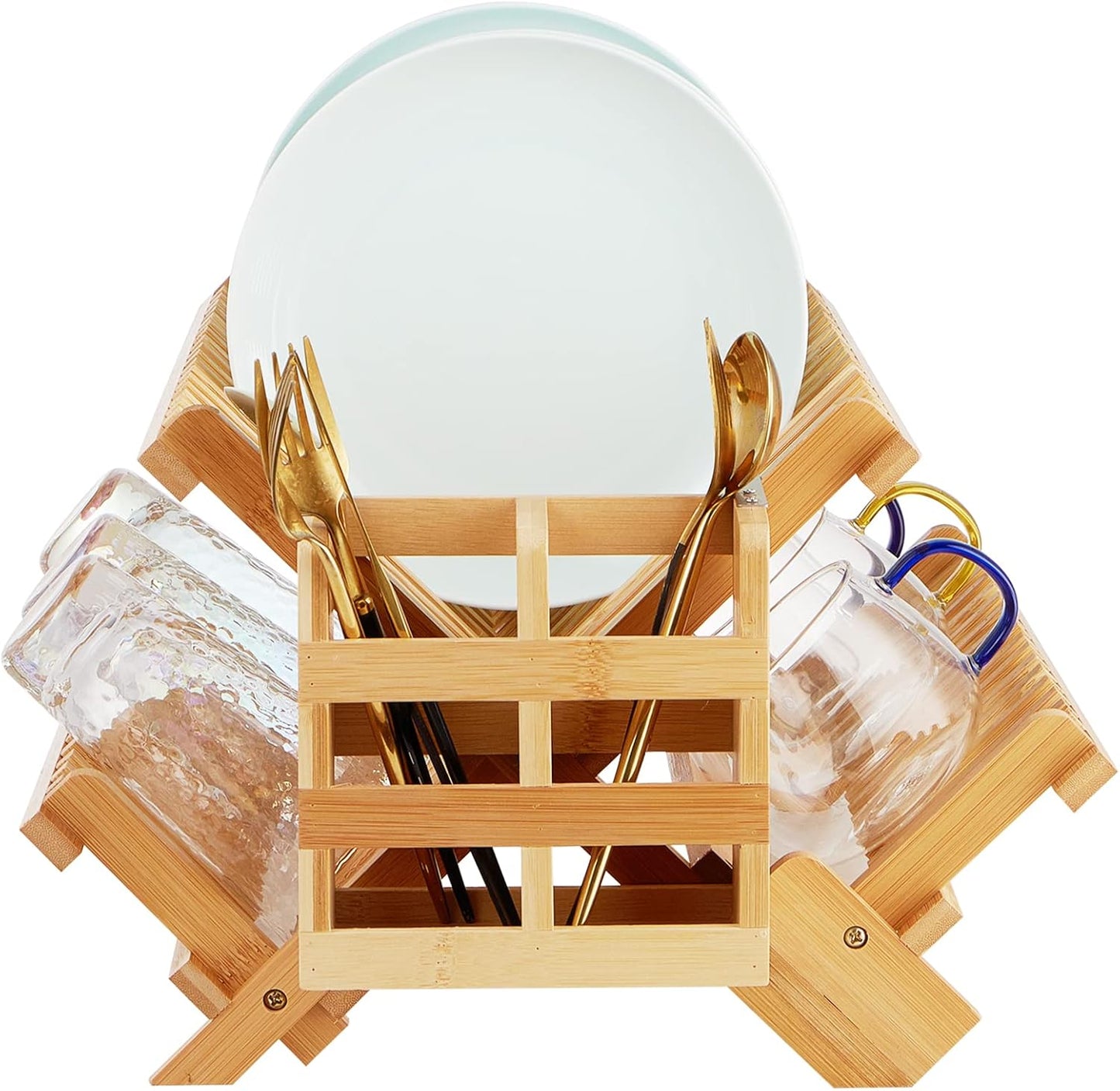 Bamboo Dish Drying Rack - 3-Tier Collapsible Kitchen Organizer