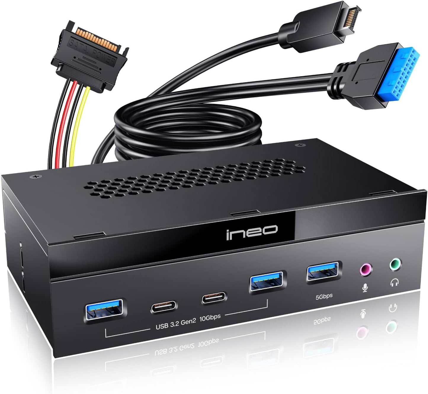 Ineo 5.25 Front Panel USB Hub with Audio & Mic Jack Features