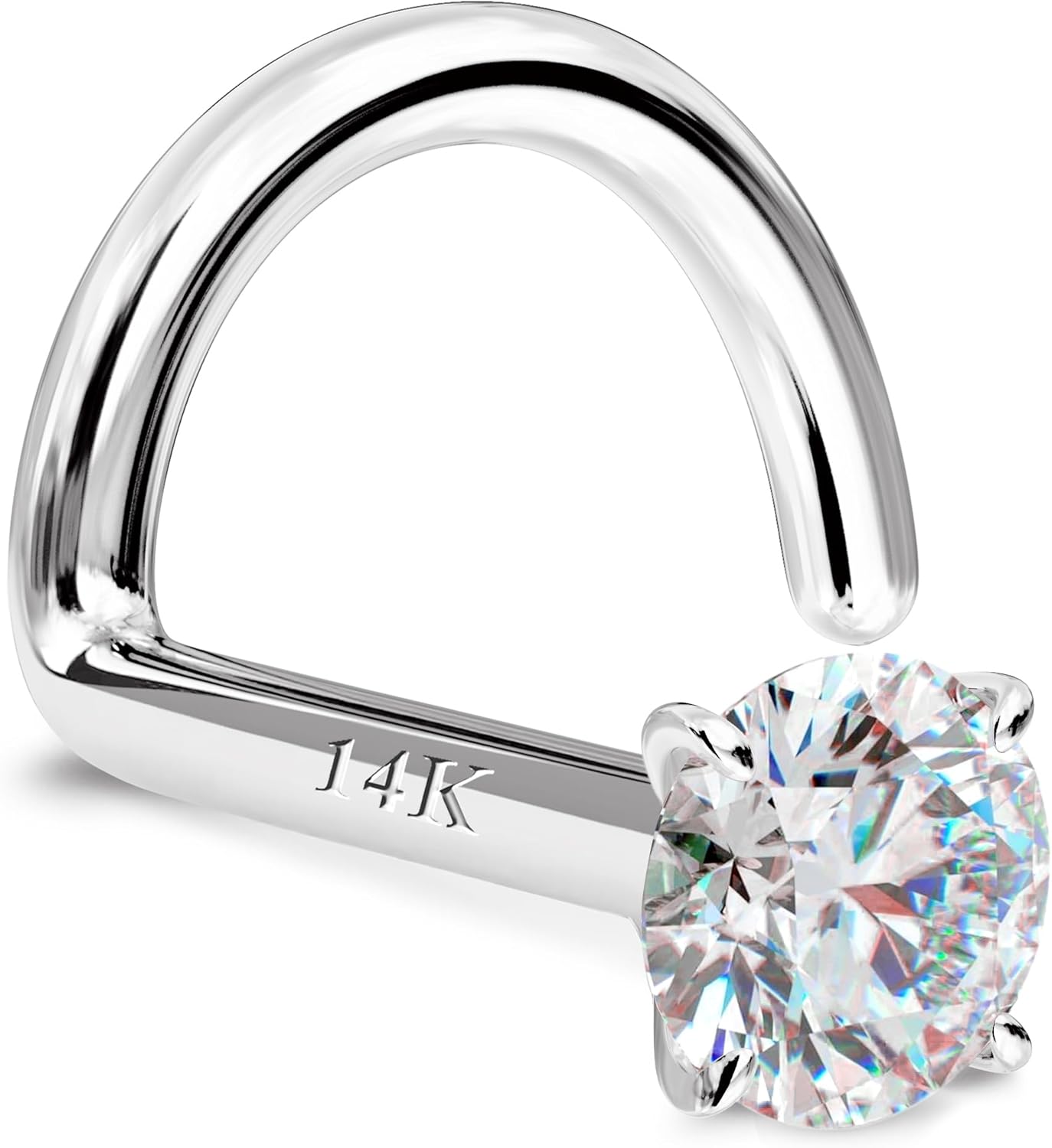 14K Gold Nose Rings Studs for Sensitive Skin with CZ Diamonds