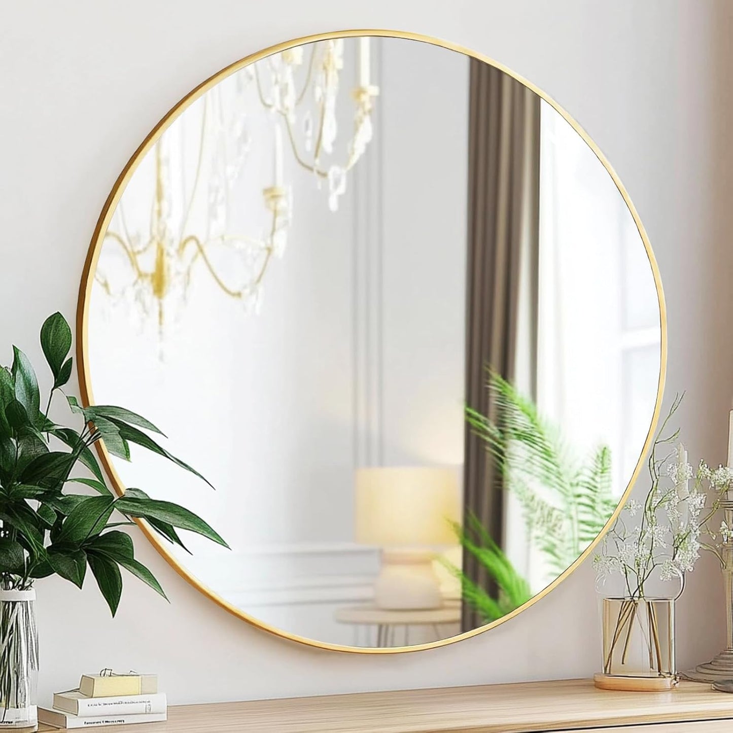 Gold Round Mirror with Metal Frame for Elegant Home Decor