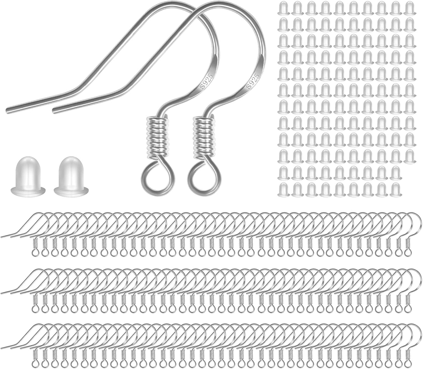 Hypoallergenic 925 Silver Earring Hooks Set - 120 Pairs DIY Jewelry Making Kit
