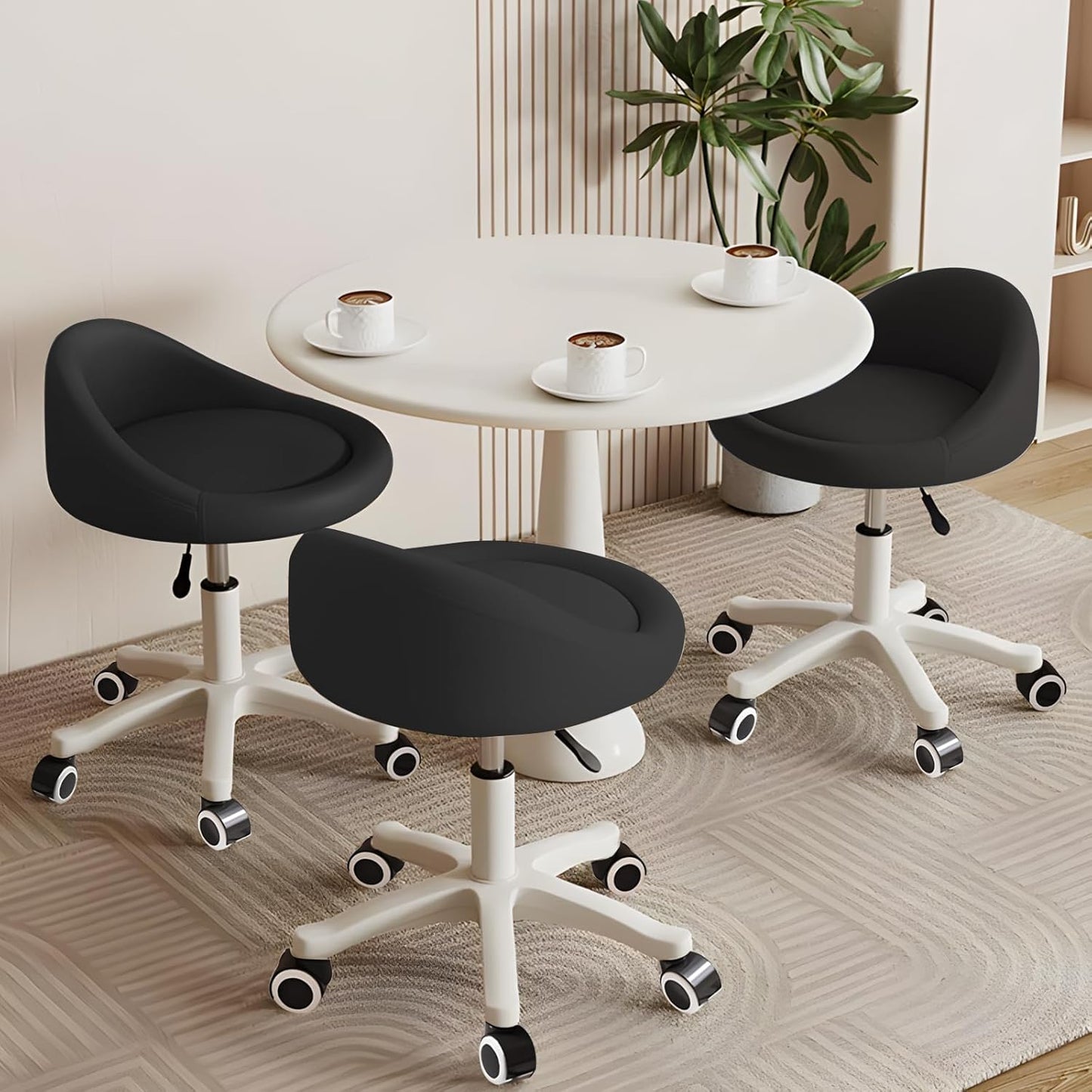 Rolling Stool Set of 3 with Adjustable Height and Swivel Seat