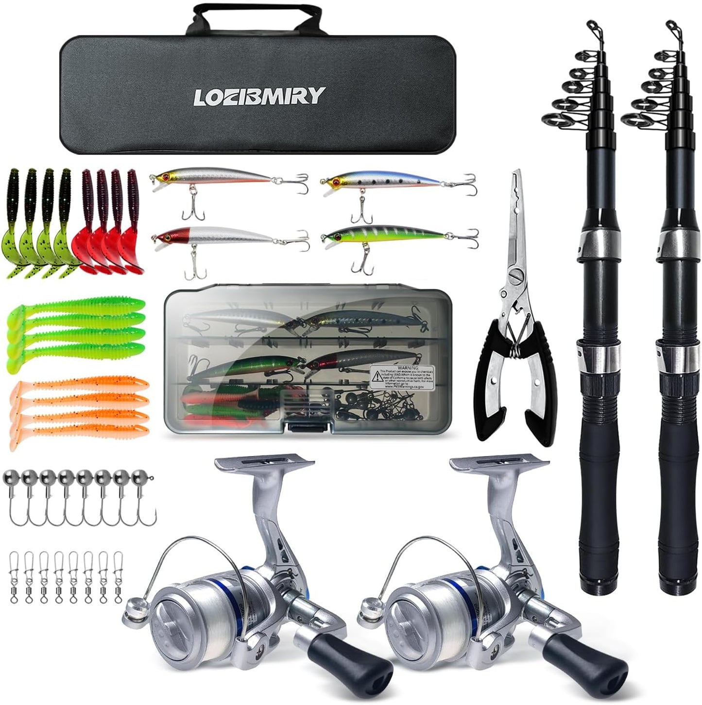 Telescopic Fishing Kit - Portable 6.89ft Rods, Spinning Reels, Lures, Pliers