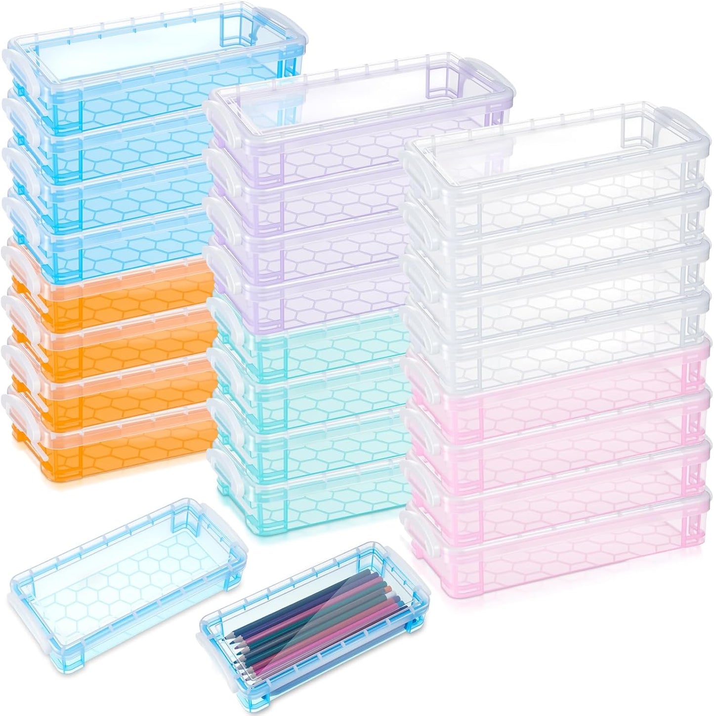 Gueevin 24 Pcs Large Capacity Plastic Pencil Box for Organizing