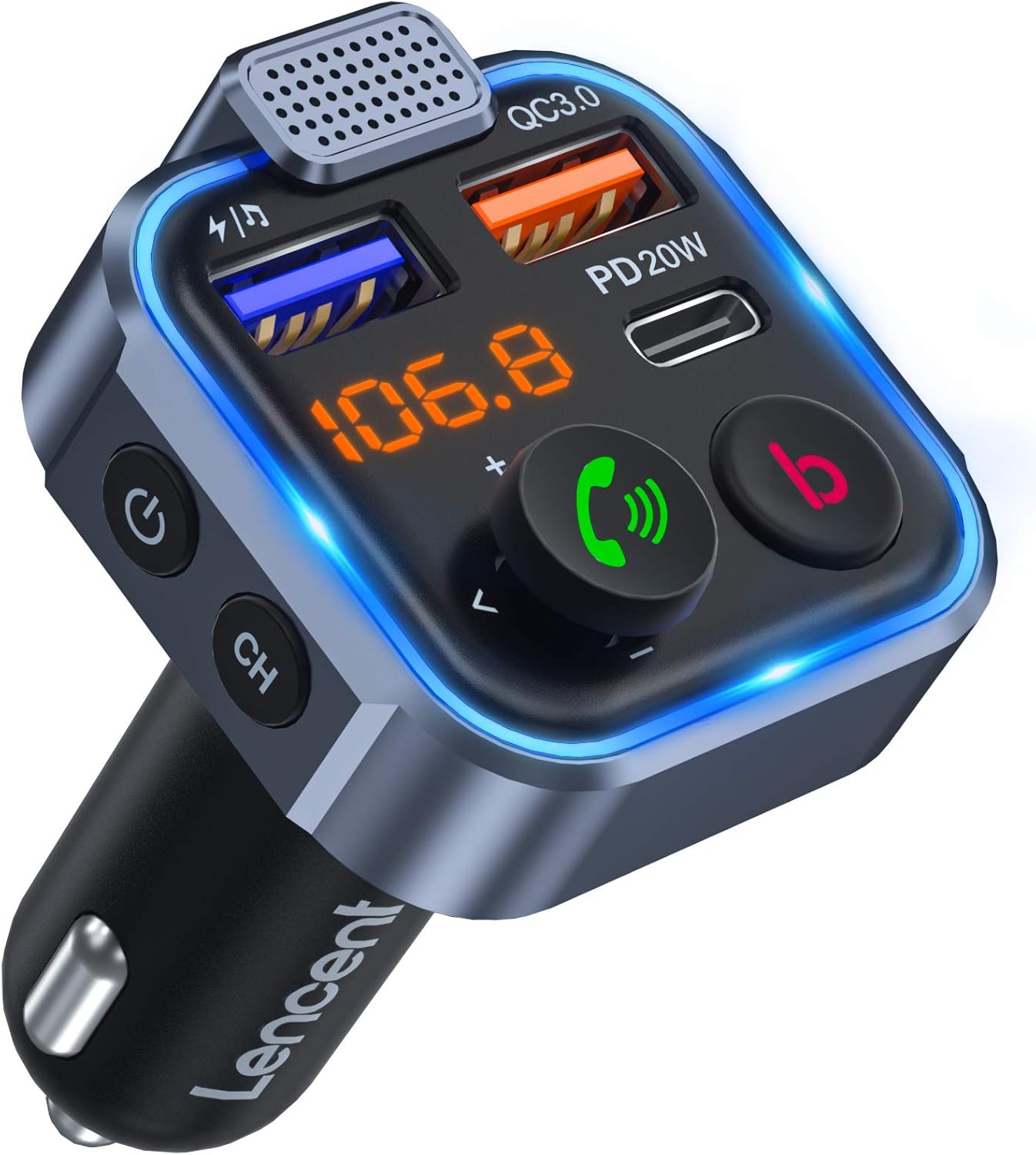 LENCENT Bluetooth FM Transmitter: Fast Charging & Hands-Free Calling