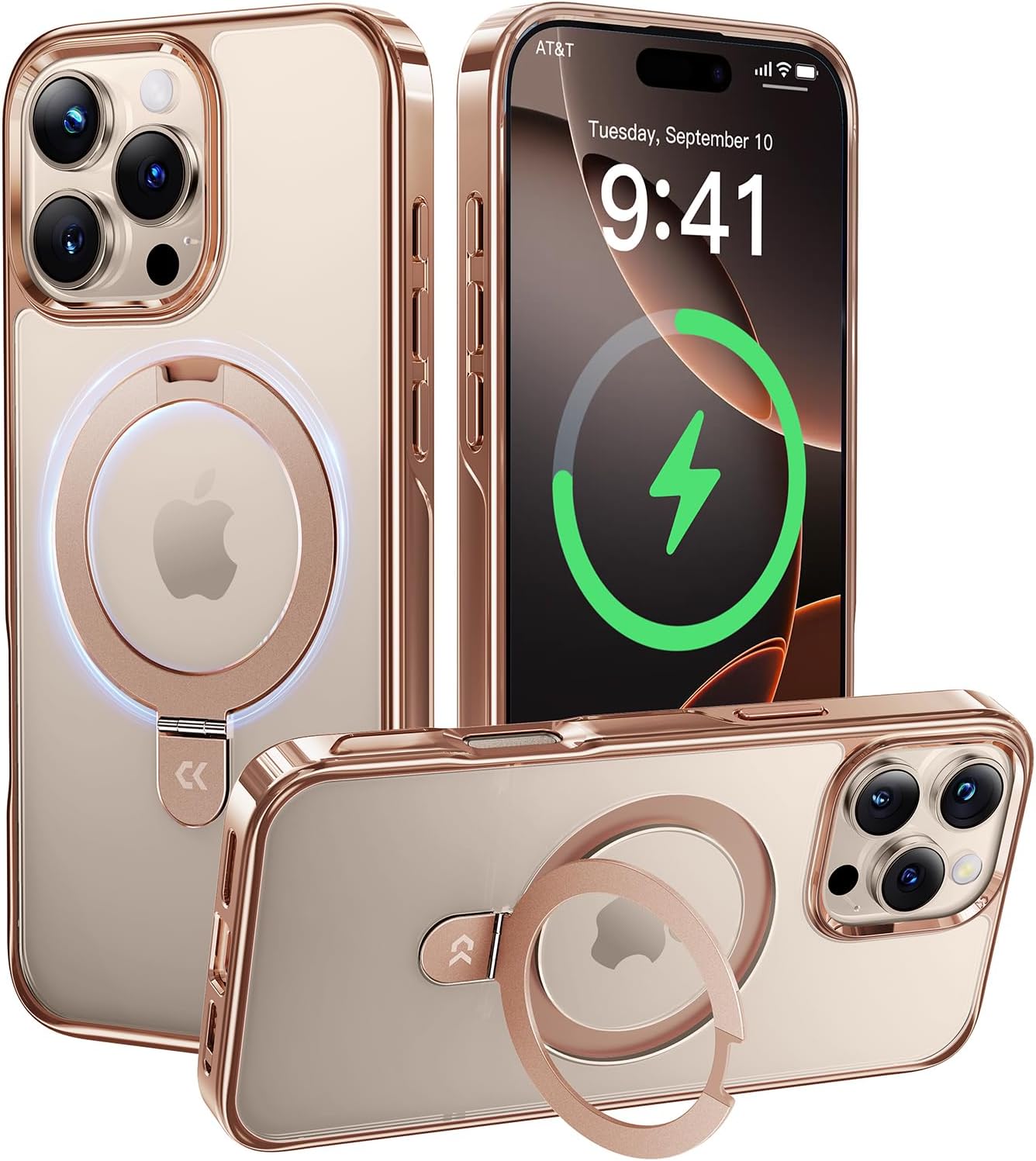 CASEKOO Gloss Gold iPhone 16 Pro Max Case with Stand & Protection