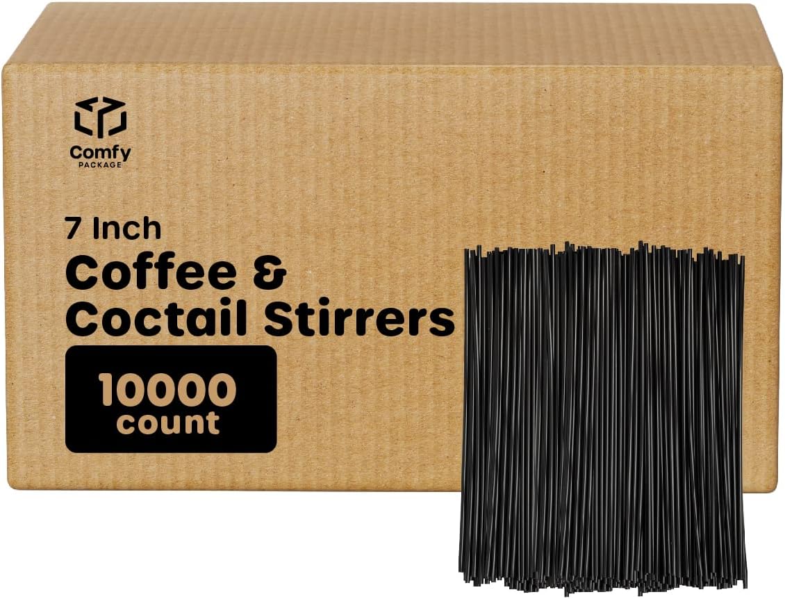 Bulk 10,000 Black Coffee Drink Stirrers for Hot & Cold Beverages