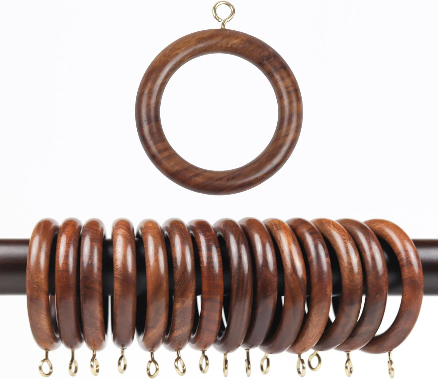 100 Rosewood Curtain Rings for 1-1.5 Rod - HORNART