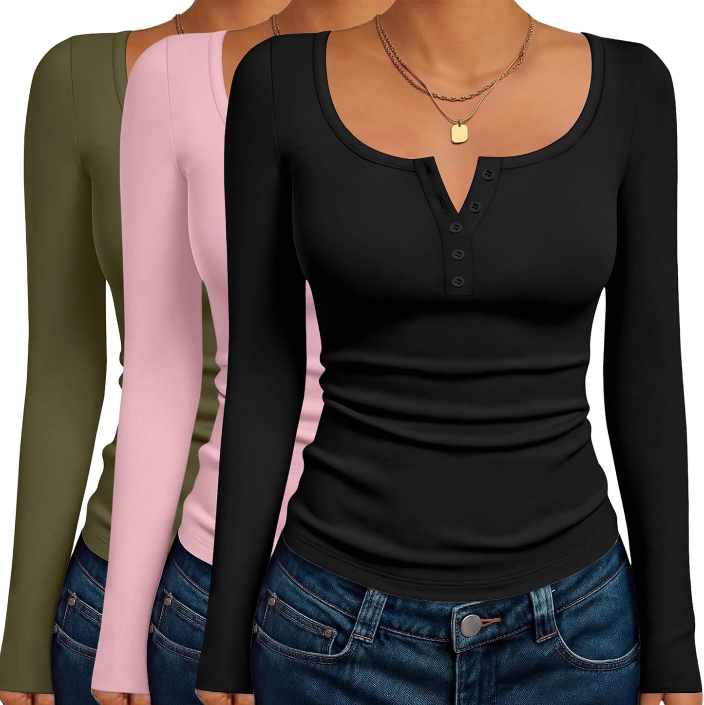 Ekouaer Women's Long Sleeve Henley T Shirts for Stylish Comfort