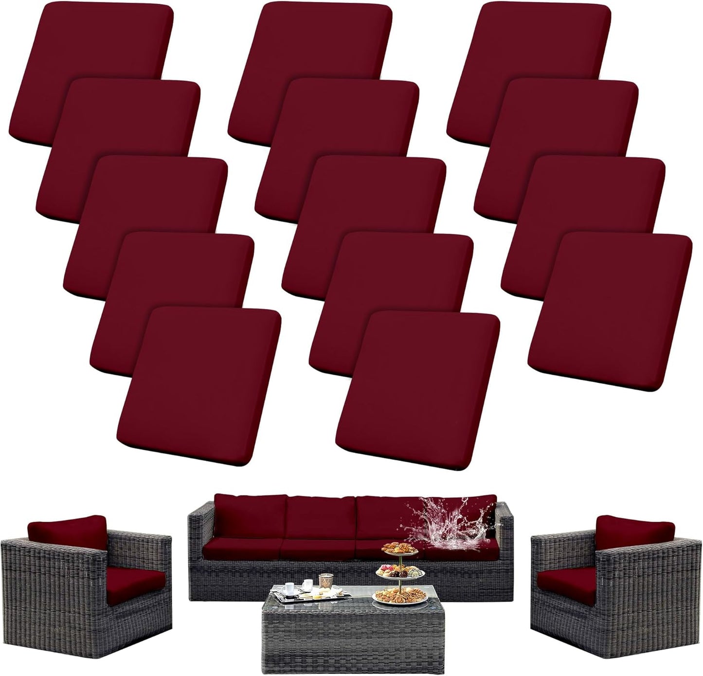 14Pcs Waterproof Patio Cushion Covers for Outdoor Furniture