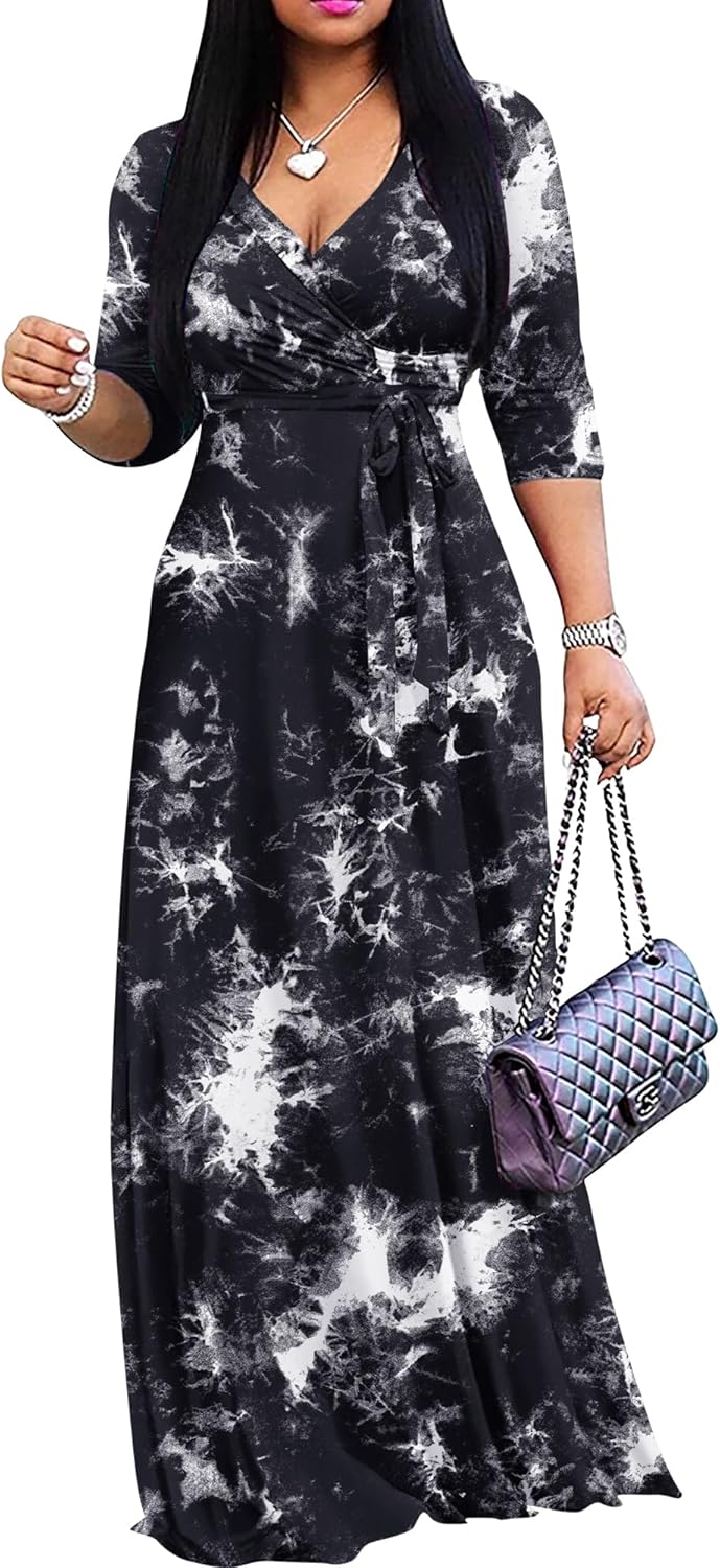FANDEE Women's Maxi Dress - Bohemian Summer Long V-Neck Style