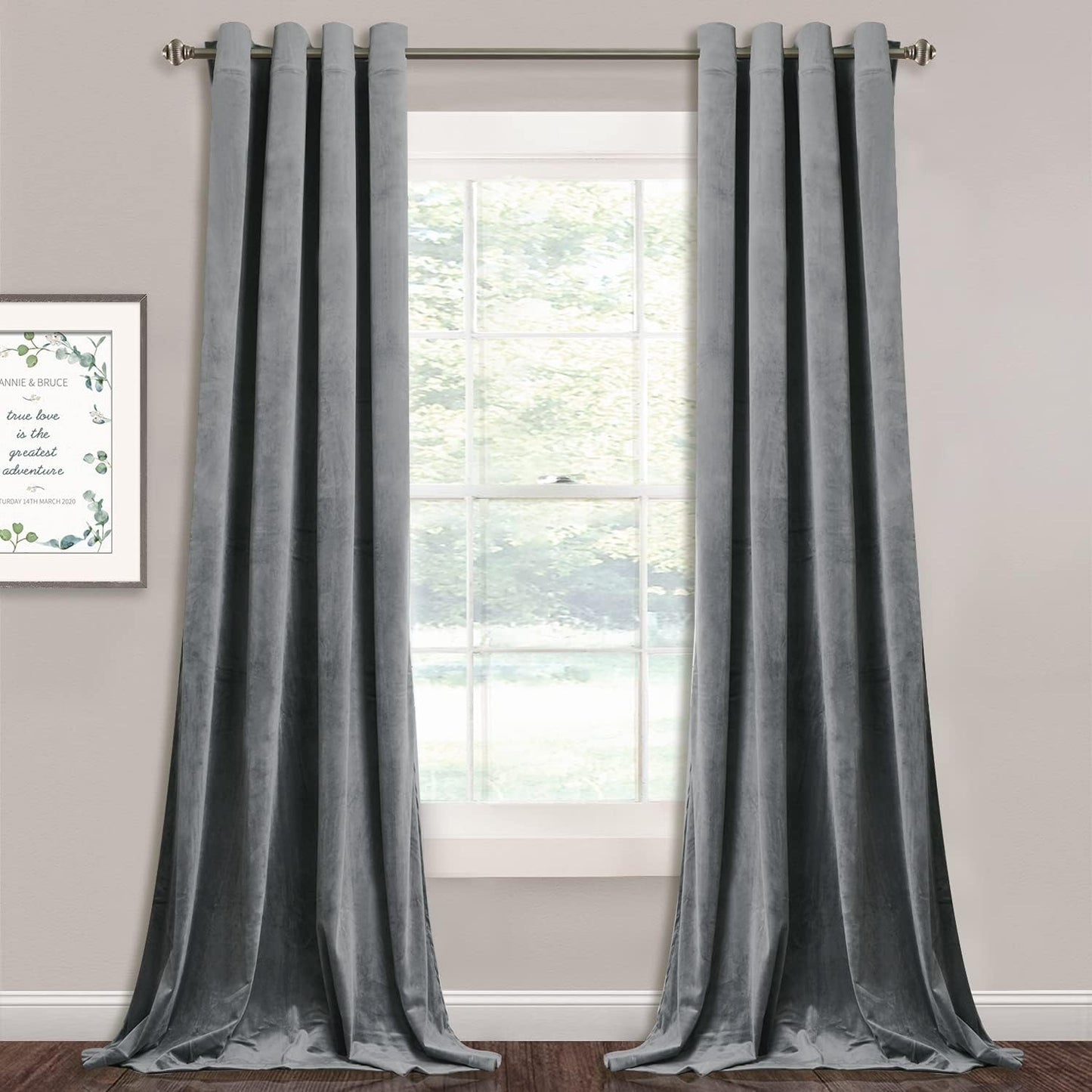 StangH Light Grey Velvet Blackout Curtains for Home and Office