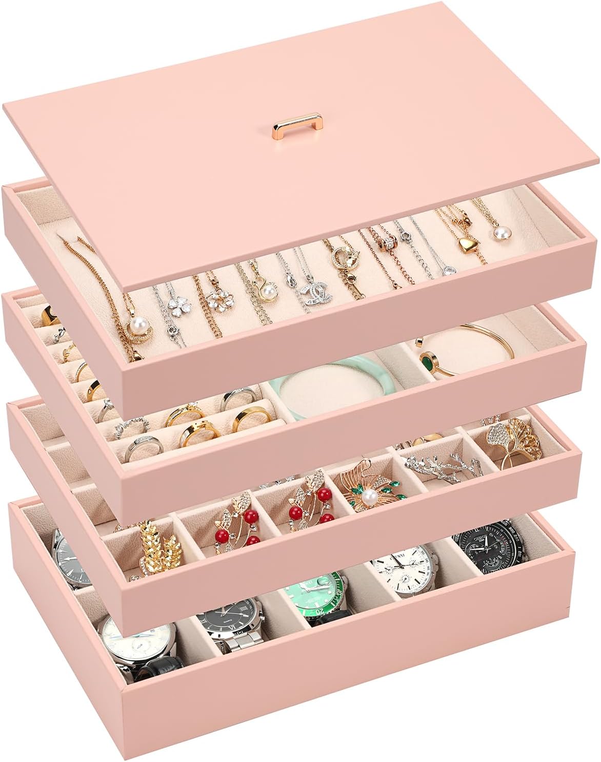 Voova Stackable Jewelry Organizer Tray with Lid for Storage