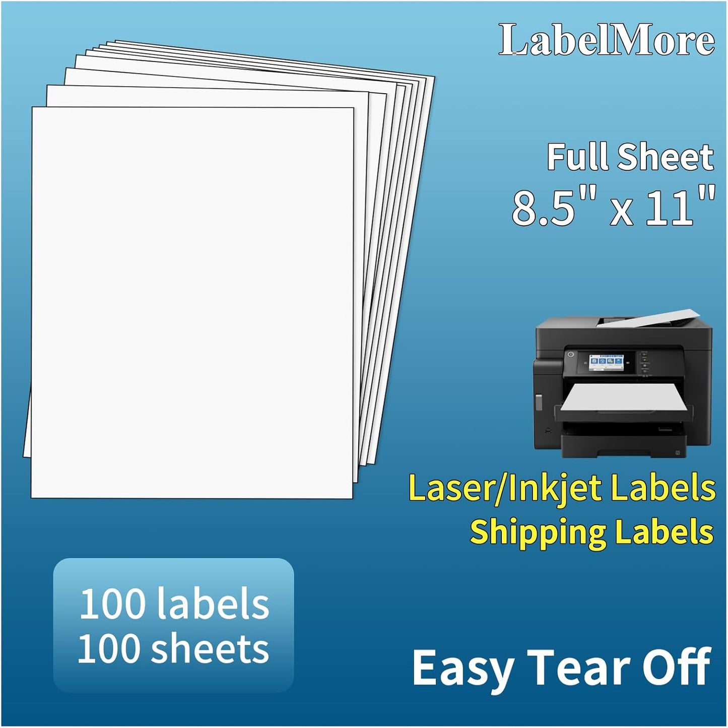 Premium LabelMore Sticker Paper: 100 Sheets for Laser & Inkjet Printers