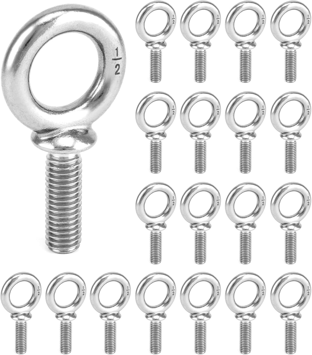 QWORK Eye Bolt 20 Pack 1/2in -13 x 1-1/2in Stainless Steel