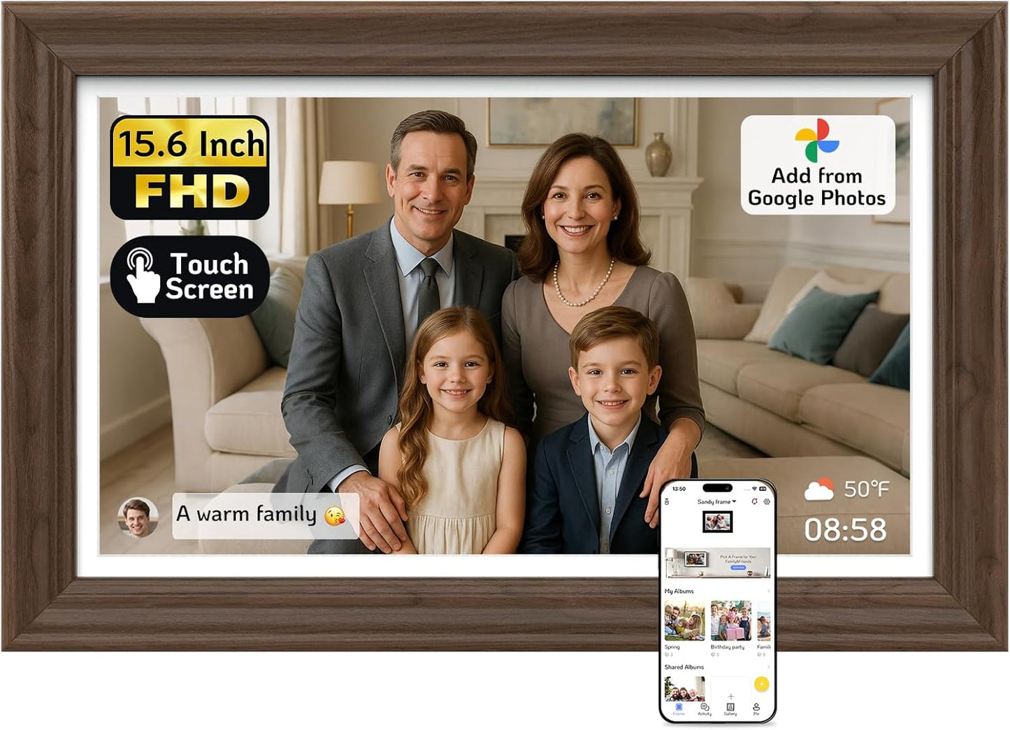 NexFoto Touchscreen Digital Picture Frame 15.6ft for Memories