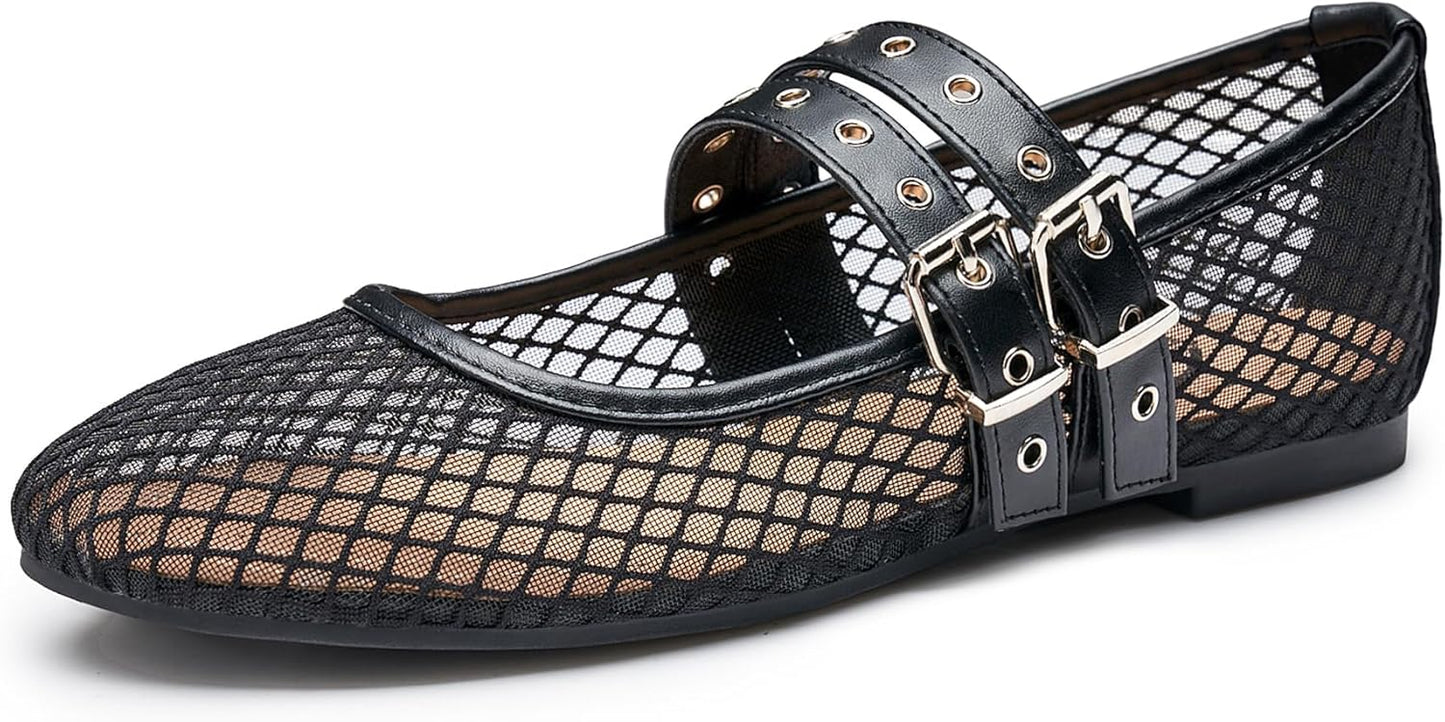 Trary Mary Jane Shoes Women Stylish Mesh Flats for Comfort