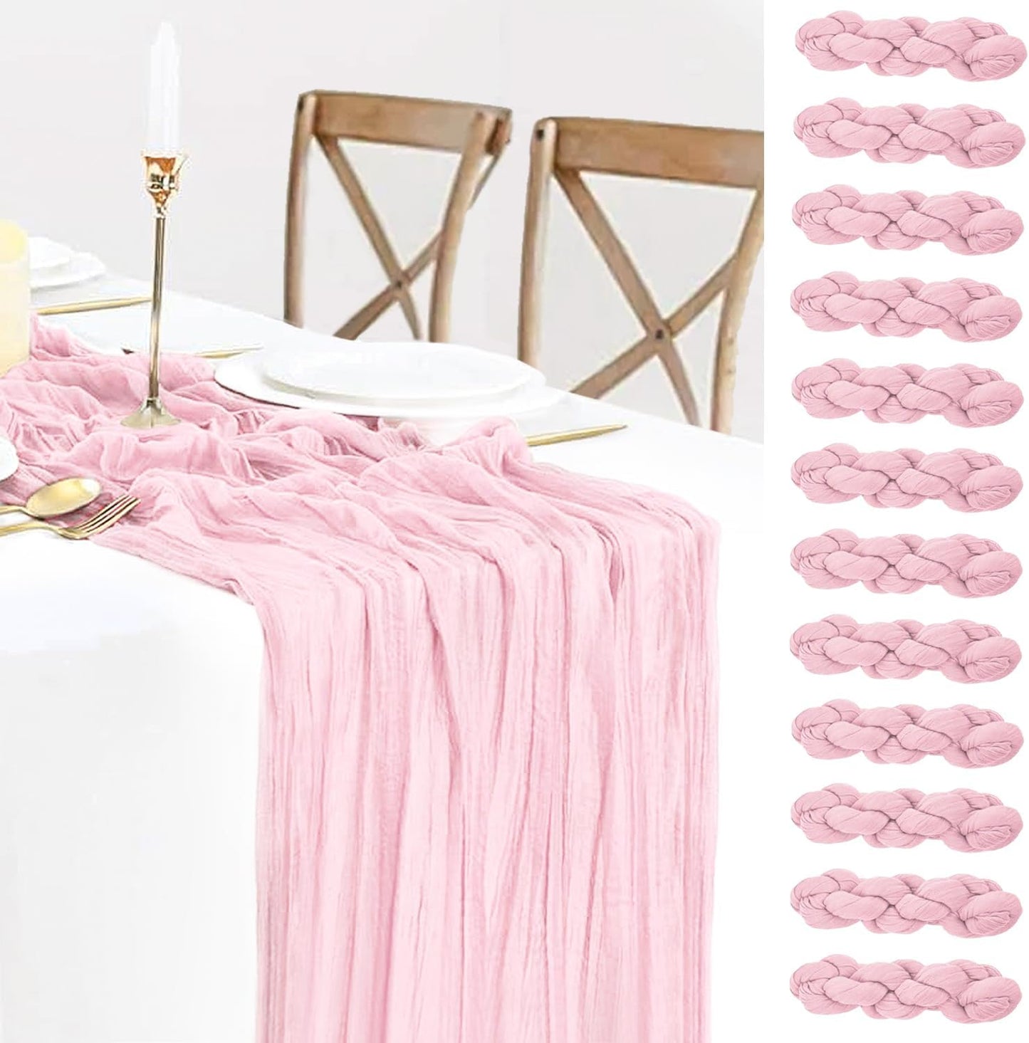 12 Pack Light Pink Cheesecloth Table Runner for Weddings & Parties