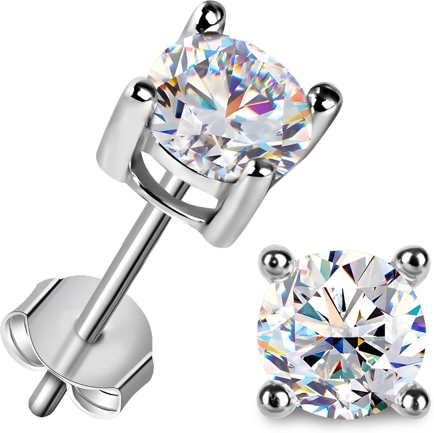 Moissanite Stud Earrings for Women and Men, 18K Gold Plated