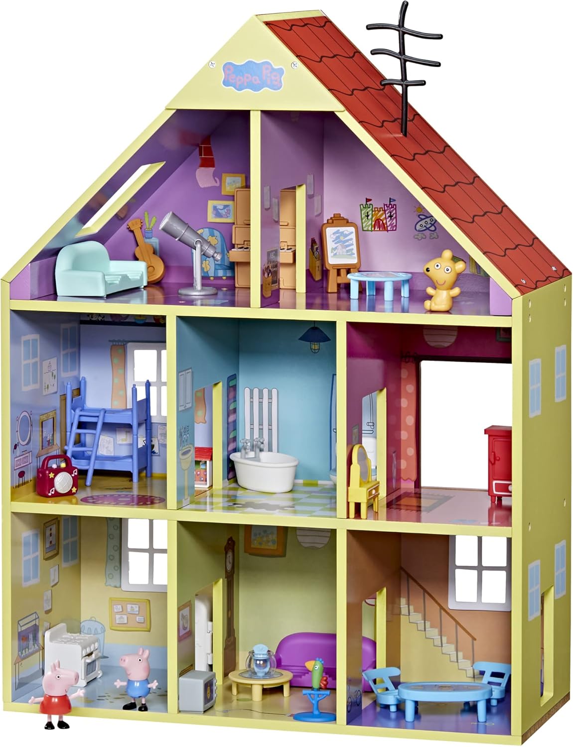 Peppa Pig Wooden Deluxe Playhouse with 8 Rooms and Accessories
