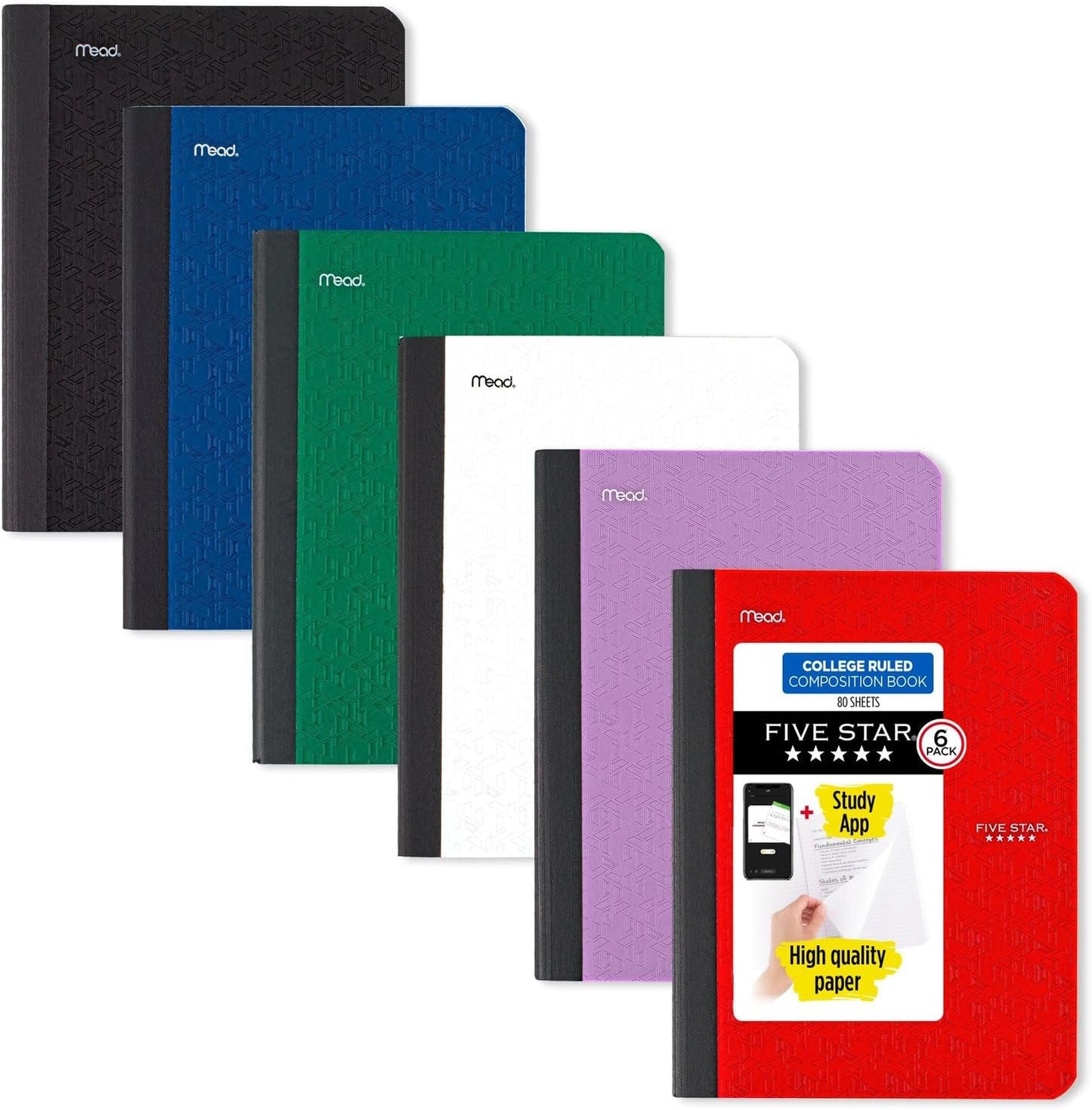 5-Star Composition Books + Study App, 6pk, College Ruled, Organize & Excel!