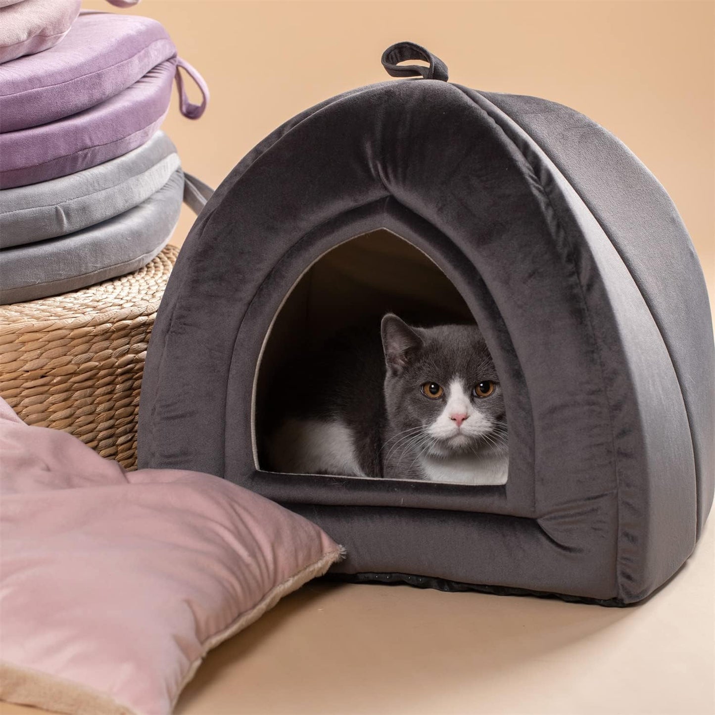 KASENTEX Cat Bed for Indoor Cats - Cozy 2-in-1 Cat House
