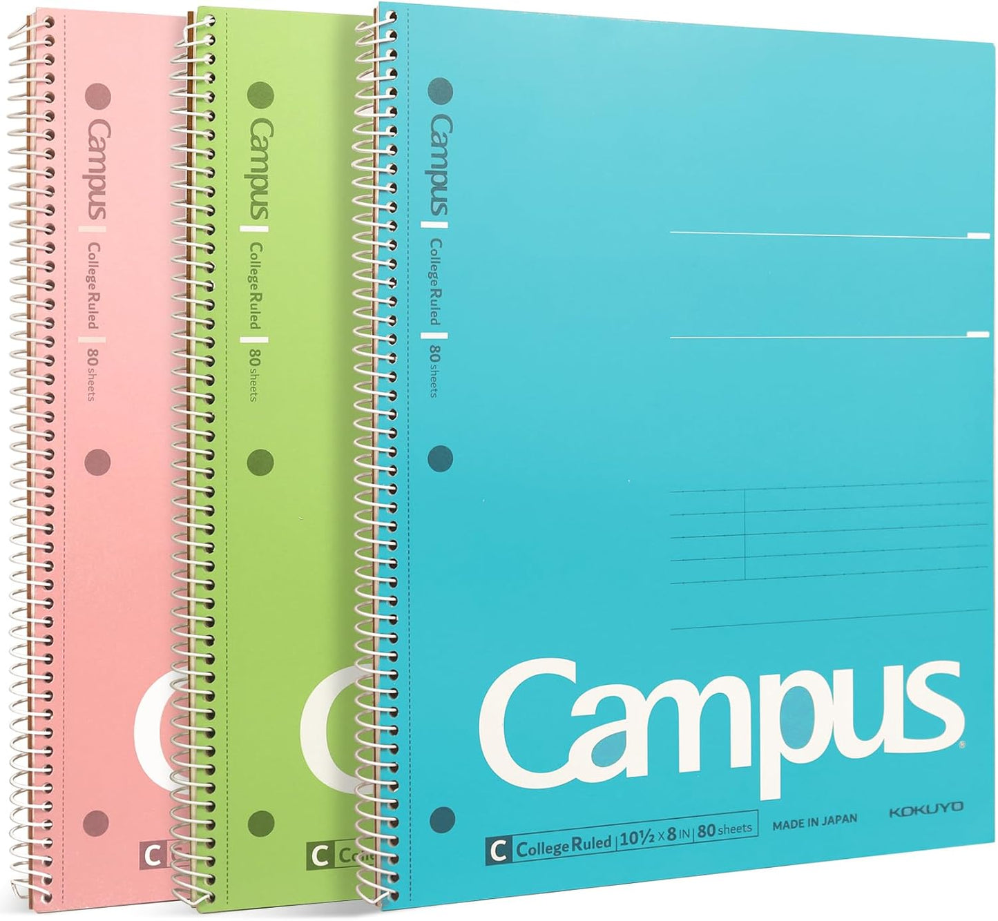 KOKUYO Campus Spiral Notebooks Bundle - 3 Pack, College Ruled, 80 Sheets, Vibrant Colors