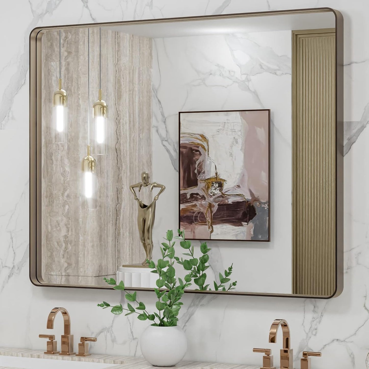 40X32 Bronze Bathroom Mirror with Rounded Rectangle Design