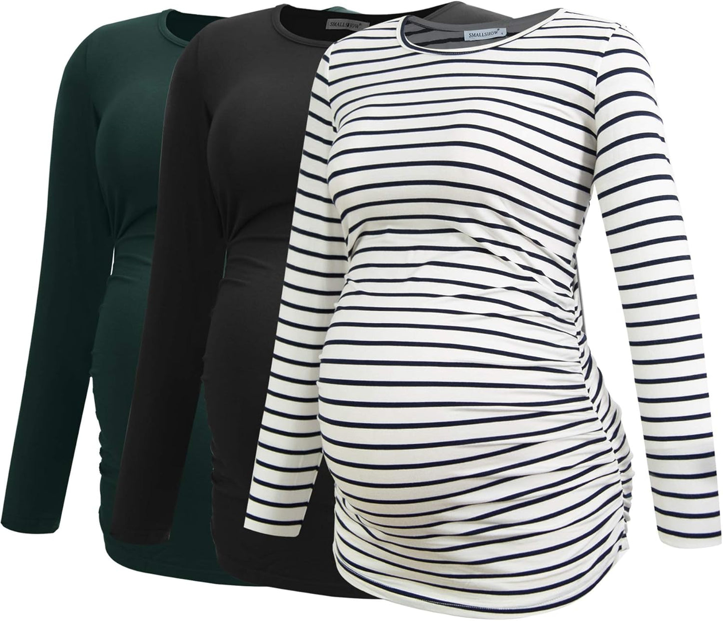 Smallshow Women's Maternity Shirts Long Sleeve 3-Pack for Moms
