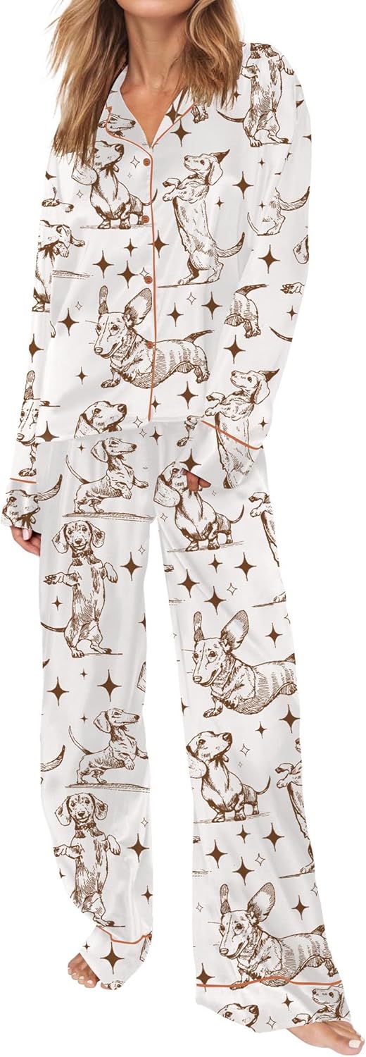 Satin Pajamas for Women Set Long Sleeve Button Down Sleepwear