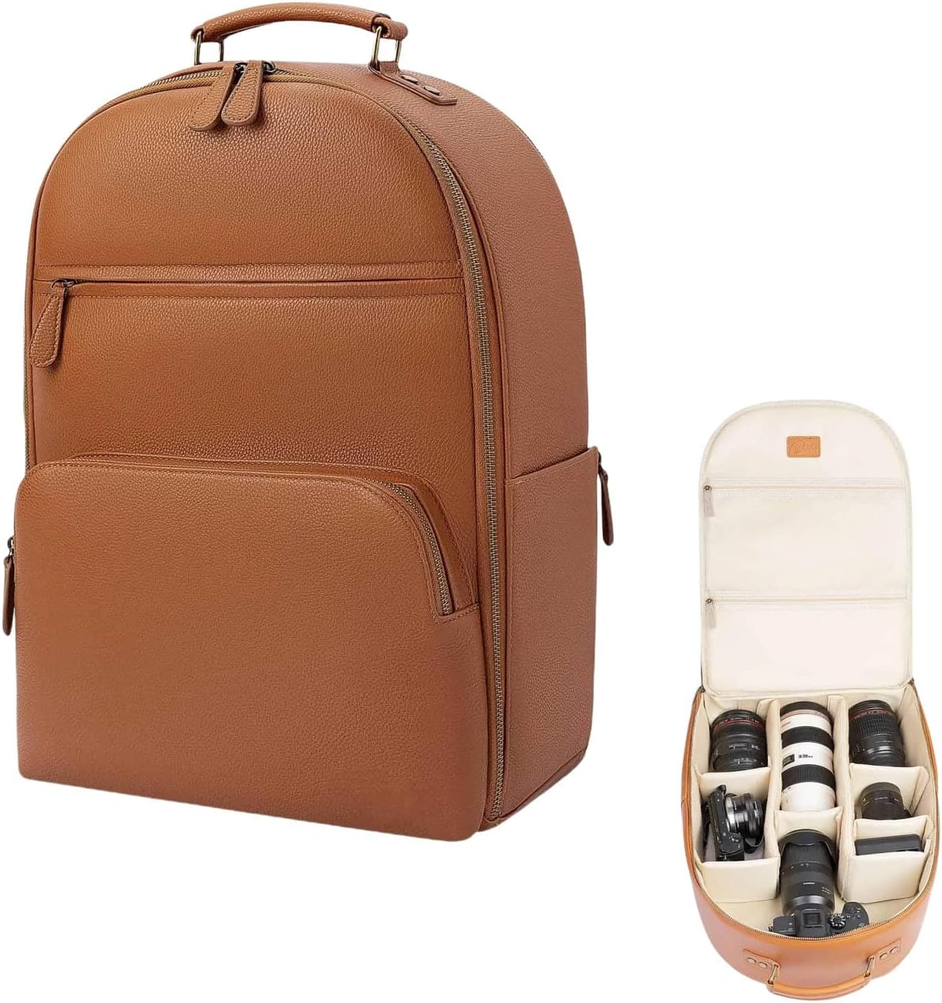 Camera Backpack Classic PU Leather for DSLR with Laptop Compartment