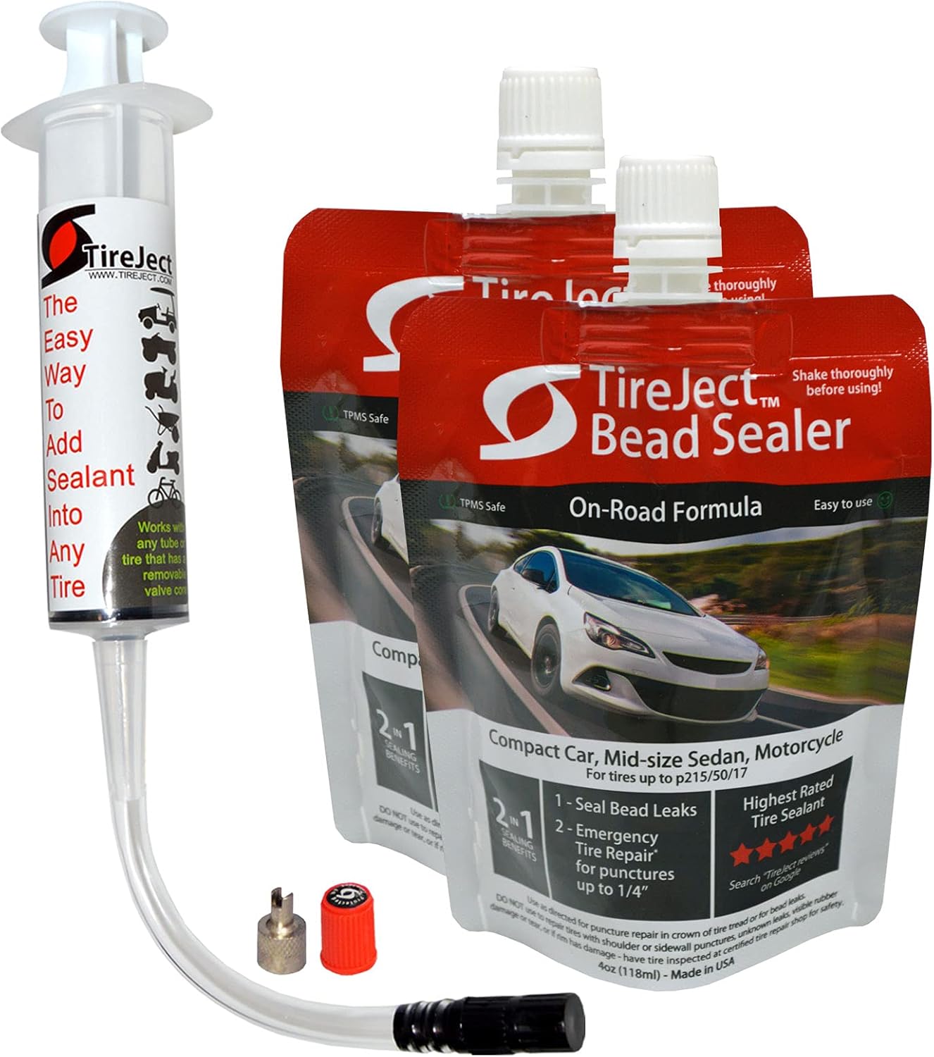 TireJect Automotive Compact Car Tire Sealant & Bead Sealer Kit